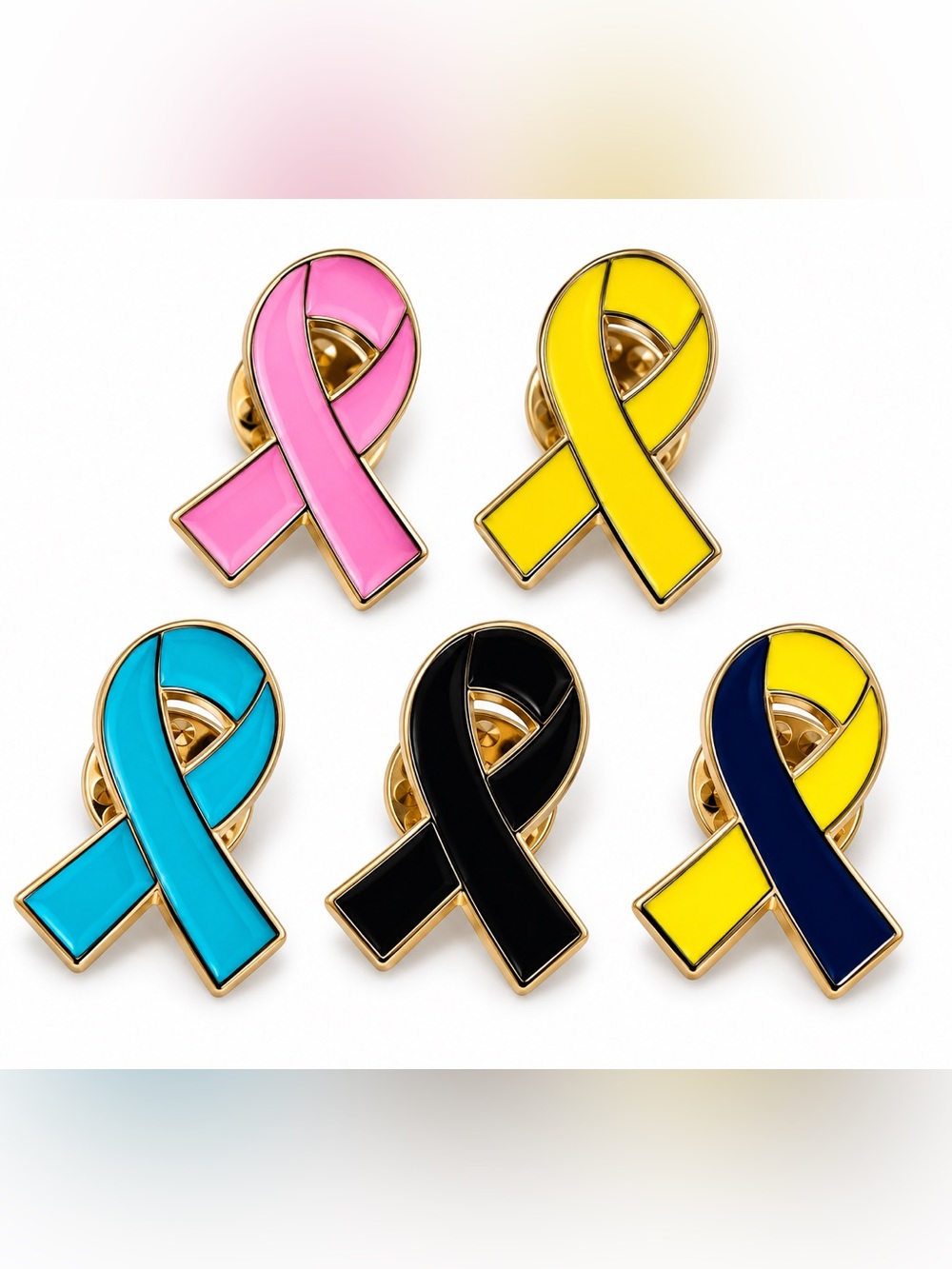 Awareness Ribbon Lapel Pins Set of 5 Cancer Cause Support Pins NIP